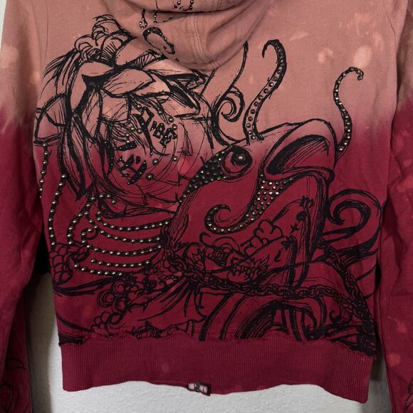Key Y2K Jacket Womens Small Koi Fish Studded Hoodie Tattoo Art Asian Key Closet - Picture 7 of 12